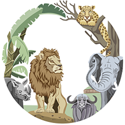 BIG FIVE, de olifant, leeuw, panter, buffel en neushoorn 